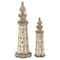 Set of 2 Brown Wood Coastal Light House Sculpture, 15", 20"